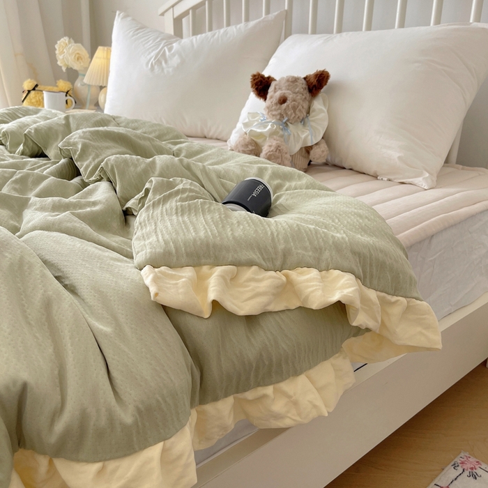 91家纺网 家纺一手货源 找家纺 顾里家纺 2025春夏新款韩系花边皱皱纱夏被夏凉被空调被 苏打甜茶