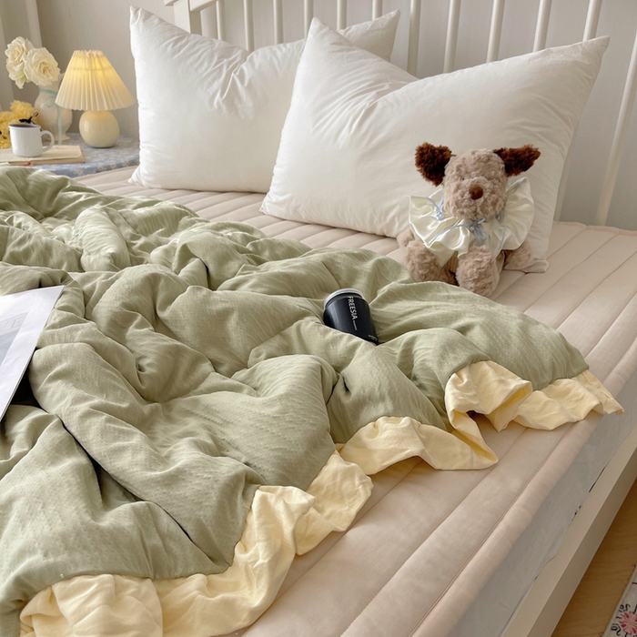 91家纺网 家纺一手货源 找家纺 顾里家纺 2025春夏新款韩系花边皱皱纱夏被夏凉被空调被 苏打甜茶