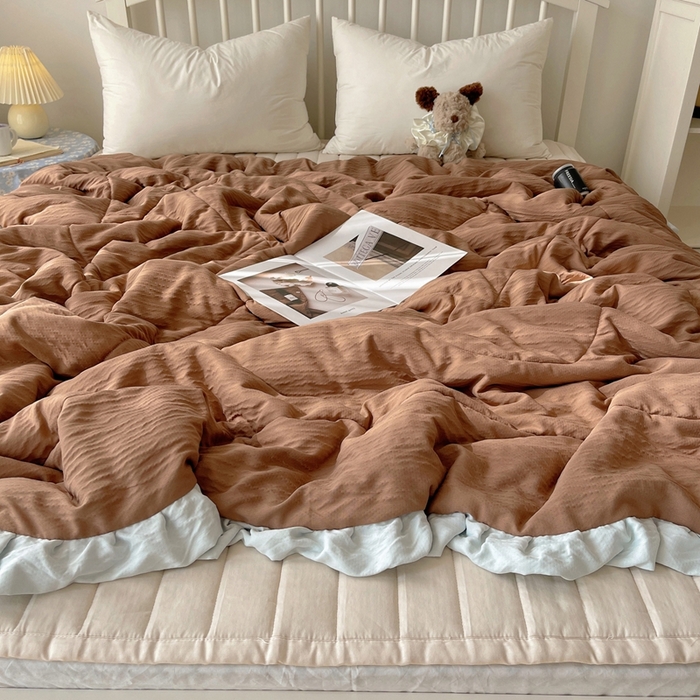 91家纺网 家纺一手货源 找家纺 顾里家纺 2025春夏新款韩系花边皱皱纱夏被夏凉被空调被 盐系可露