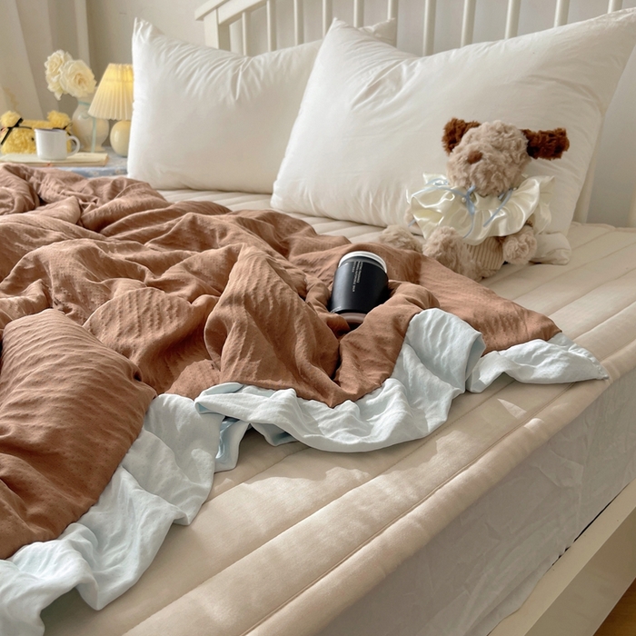 91家纺网 家纺一手货源 找家纺 顾里家纺 2025春夏新款韩系花边皱皱纱夏被夏凉被空调被 盐系可露