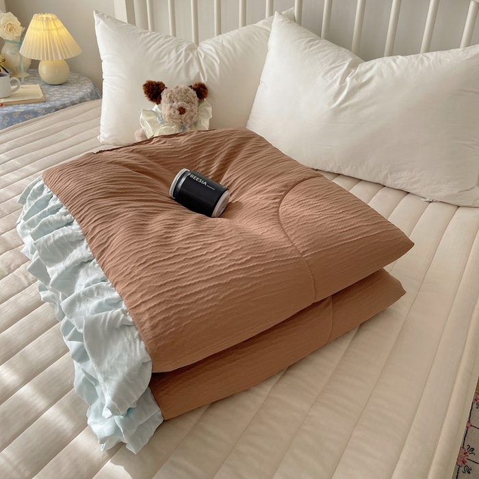 91家纺网 家纺一手货源 找家纺 顾里家纺 2025春夏新款韩系花边皱皱纱夏被夏凉被空调被 盐系可露