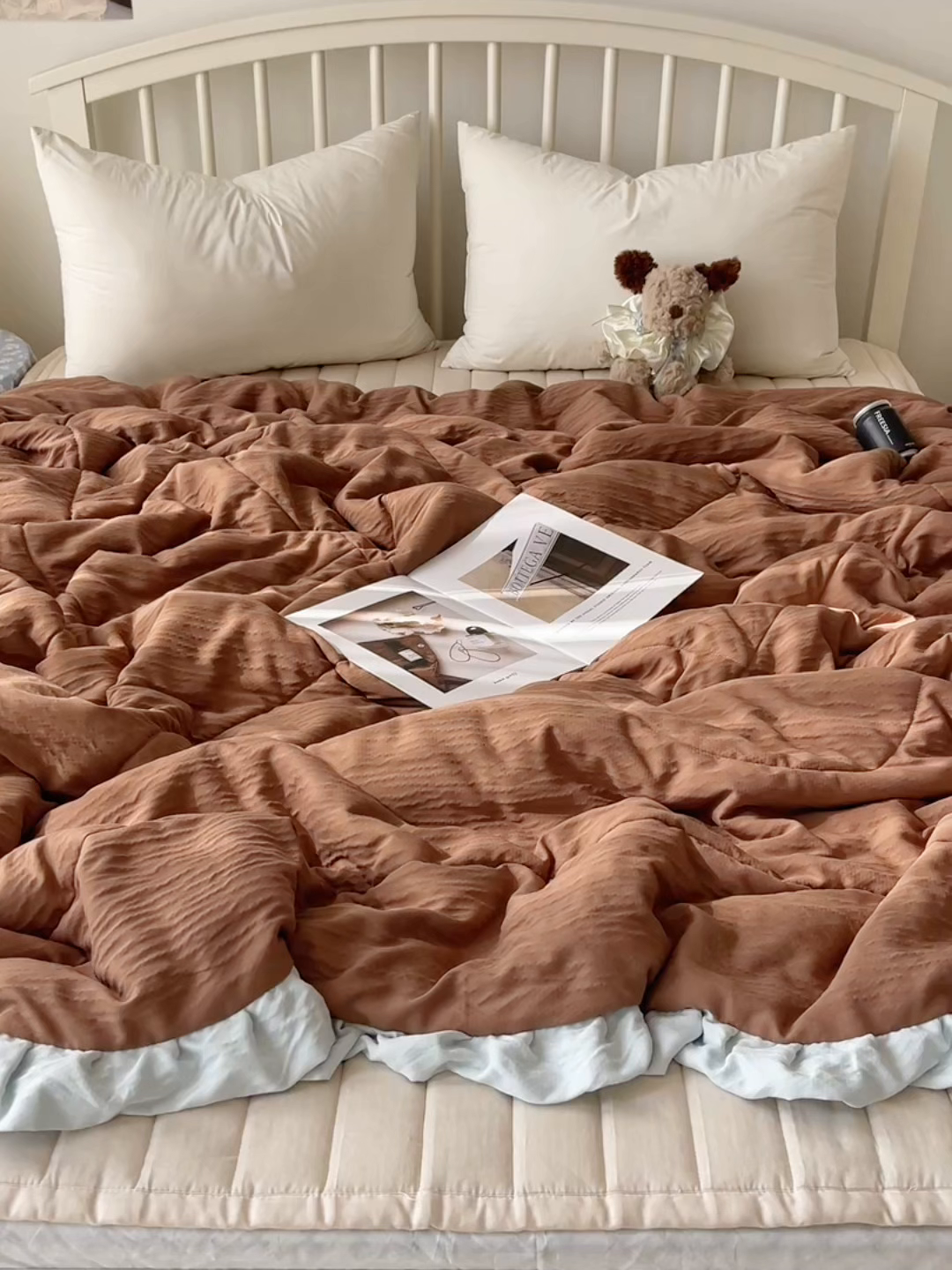 91家纺网 家纺一手货源 找家纺 顾里家纺 2025春夏新款韩系花边皱皱纱夏被夏凉被空调被 盐系可露