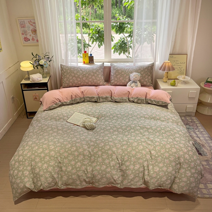 91家纺网 家纺一手货源 找家纺 王朝国际 2026爆款皱皱双层纱四件套盛夏玫瑰