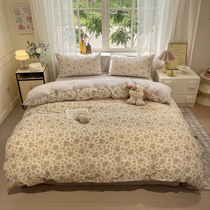 91家纺网 家纺一手货源 找家纺 王朝国际 2026爆款皱皱双层纱四件套夕颜