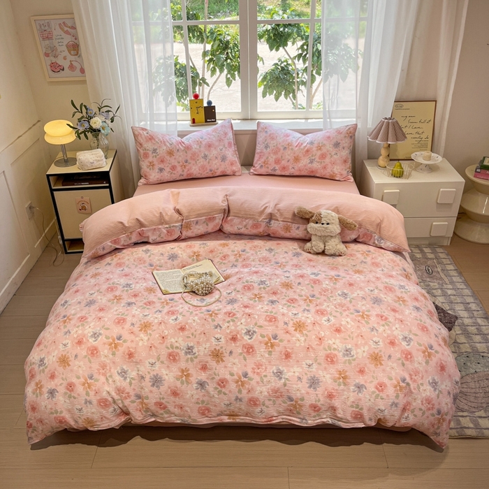 91家纺网 家纺一手货源 找家纺 （总）王朝国际 2025爆款皱皱双层纱四件套