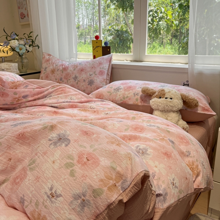 91家纺网 家纺一手货源 找家纺 （总）王朝国际 2025爆款皱皱双层纱四件套