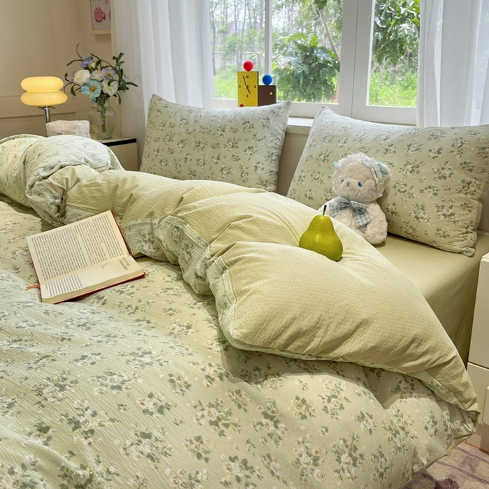 91家纺网 家纺一手货源 找家纺 王朝国际 2026爆款皱皱双层纱四件套白月光