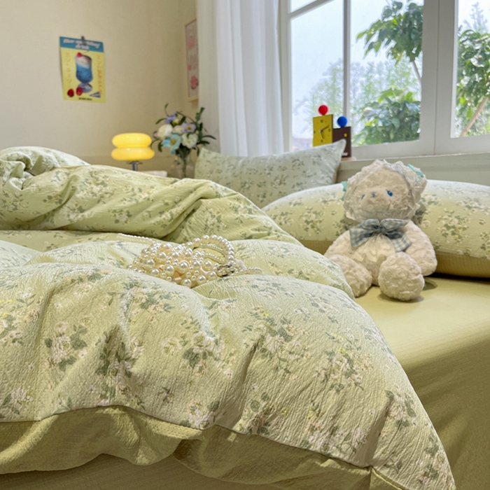 91家纺网 家纺一手货源 找家纺 王朝国际 2026爆款皱皱双层纱四件套白月光