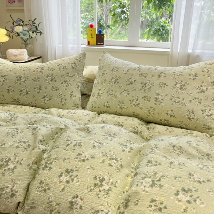 91家纺网 家纺一手货源 找家纺 王朝国际 2026爆款皱皱双层纱四件套白月光