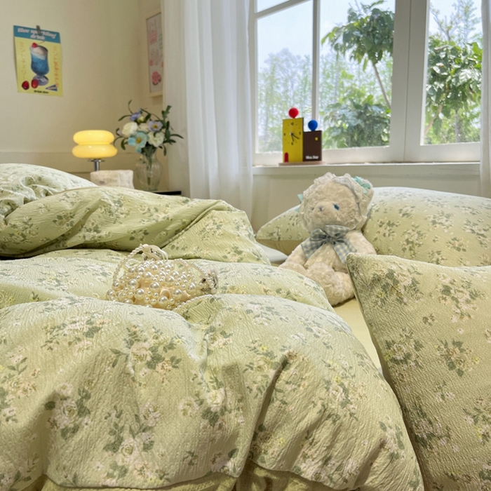 91家纺网 家纺一手货源 找家纺 王朝国际 2026爆款皱皱双层纱四件套白月光