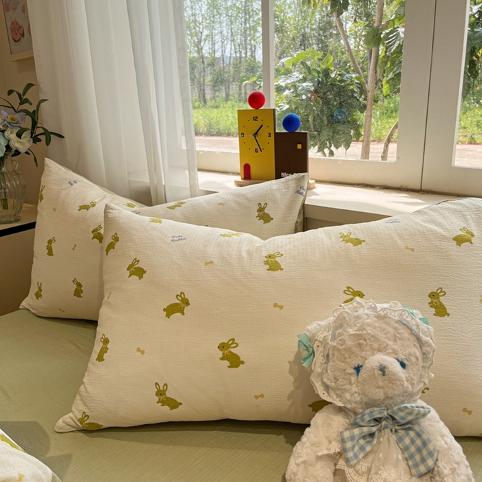 91家纺网 家纺一手货源 找家纺 王朝国际 2026爆款皱皱双层纱四件套布丁兔