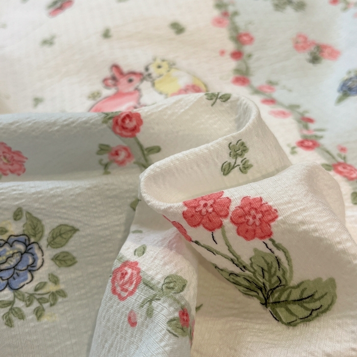 91家纺网 家纺一手货源 找家纺 王朝国际 2026爆款皱皱双层纱四件套草莓兔