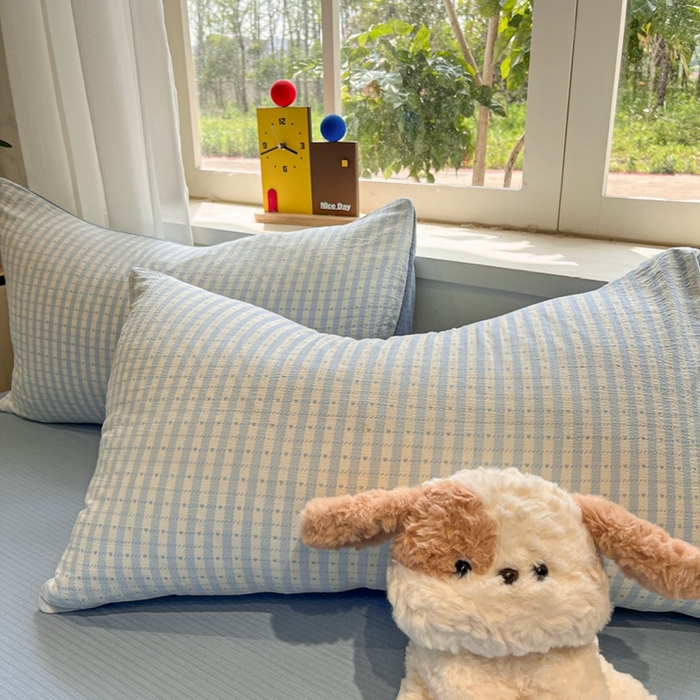 91家纺网 家纺一手货源 找家纺 王朝国际 2026爆款皱皱双层纱四件套海盐甜心