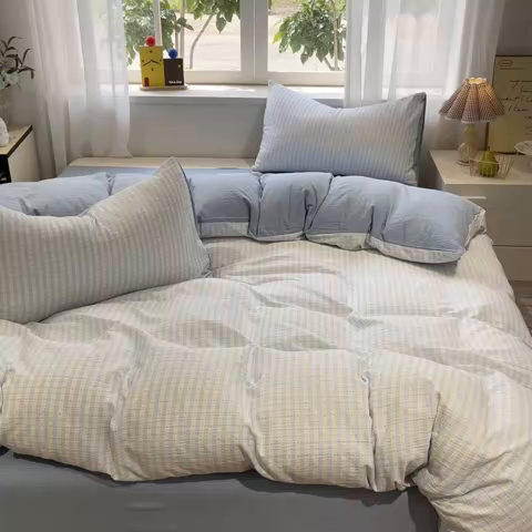 91家纺网 家纺一手货源 找家纺 王朝国际 2026爆款皱皱双层纱四件套海盐甜心