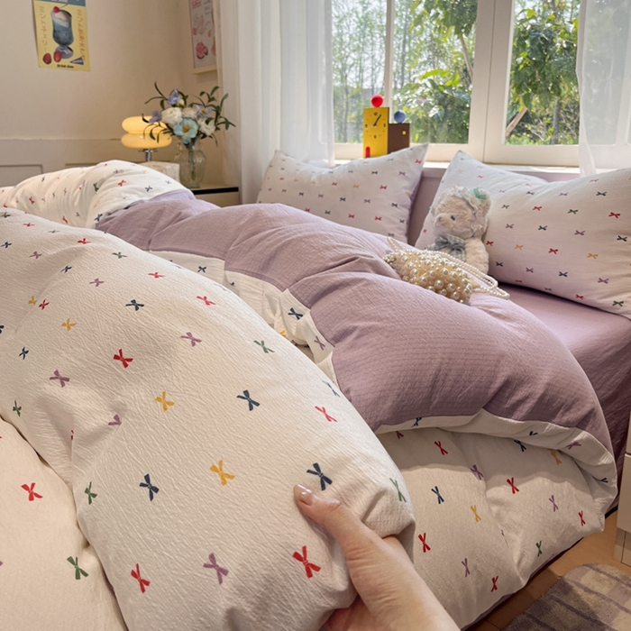 王朝国际 2026爆款皱皱双层纱四件套蝴蝶结