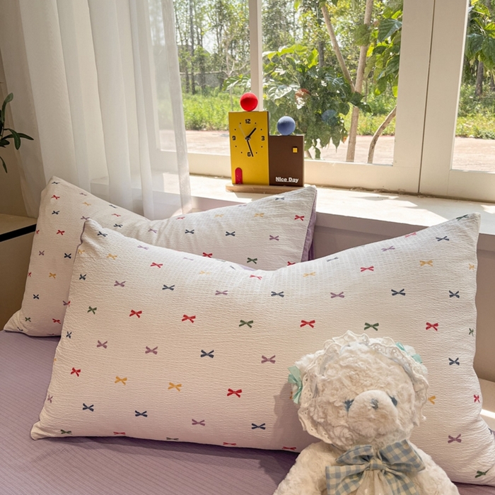 91家纺网 家纺一手货源 找家纺 王朝国际 2026爆款皱皱双层纱四件套蝴蝶结