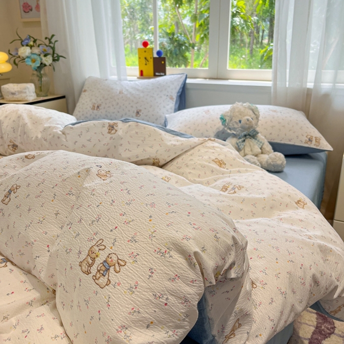 91家纺网 家纺一手货源 找家纺 王朝国际 2026爆款皱皱双层纱四件套花园派对