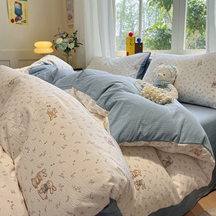 91家纺网 家纺一手货源 找家纺 王朝国际 2026爆款皱皱双层纱四件套花园派对