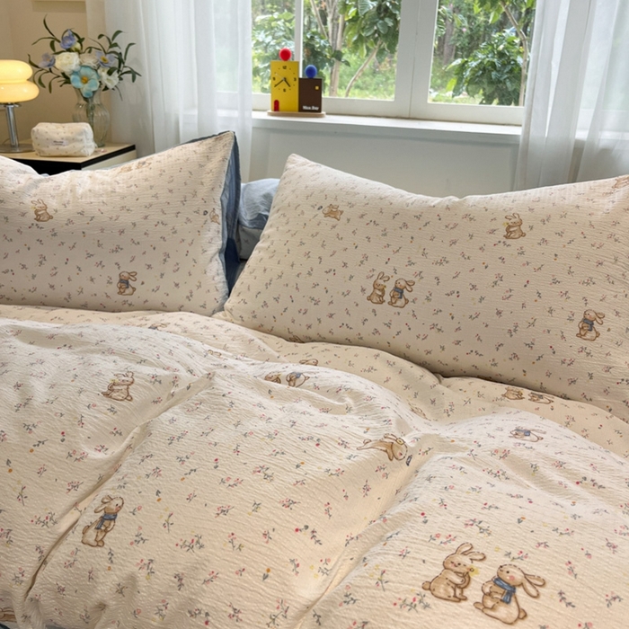 91家纺网 家纺一手货源 找家纺 王朝国际 2026爆款皱皱双层纱四件套花园派对