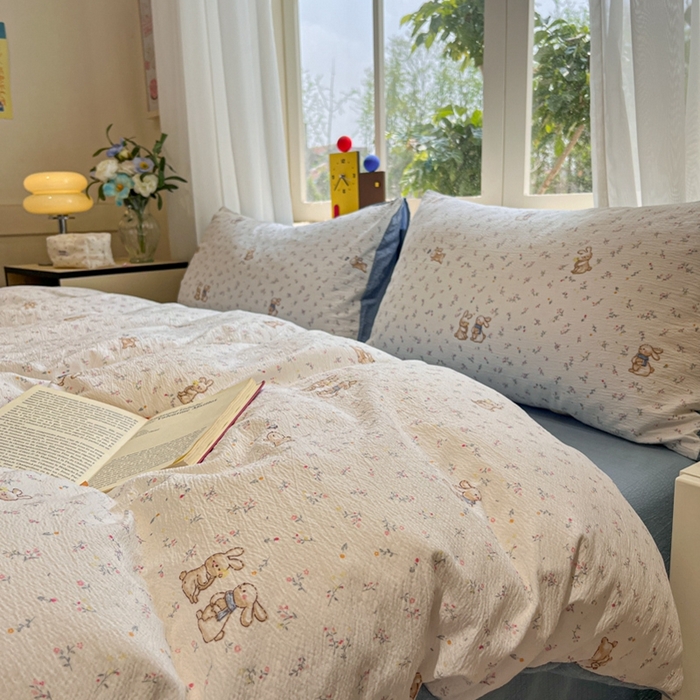 91家纺网 家纺一手货源 找家纺 王朝国际 2026爆款皱皱双层纱四件套花园派对