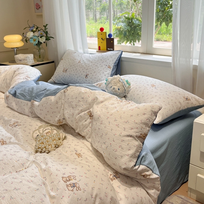 91家纺网 家纺一手货源 找家纺 王朝国际 2026爆款皱皱双层纱四件套花园派对