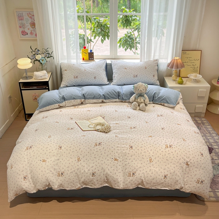 91家纺网 家纺一手货源 找家纺 王朝国际 2026爆款皱皱双层纱四件套花园派对