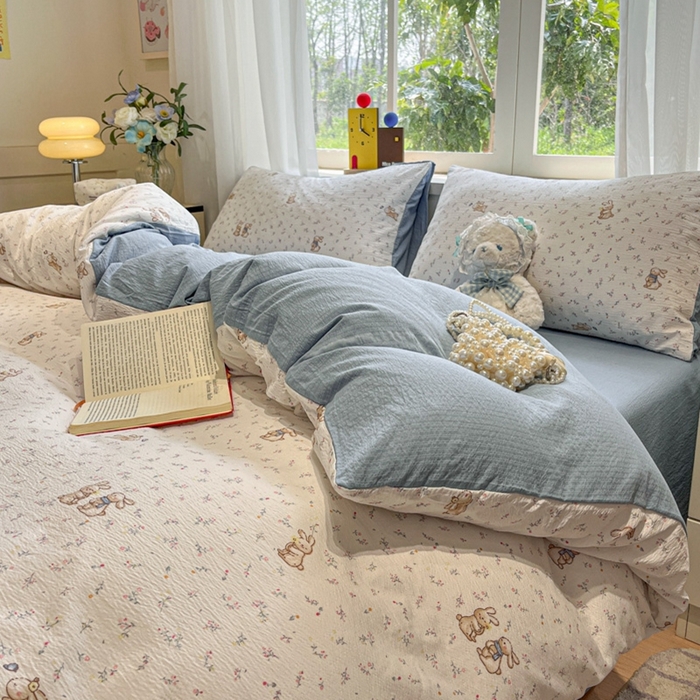 91家纺网 家纺一手货源 找家纺 王朝国际 2026爆款皱皱双层纱四件套花园派对