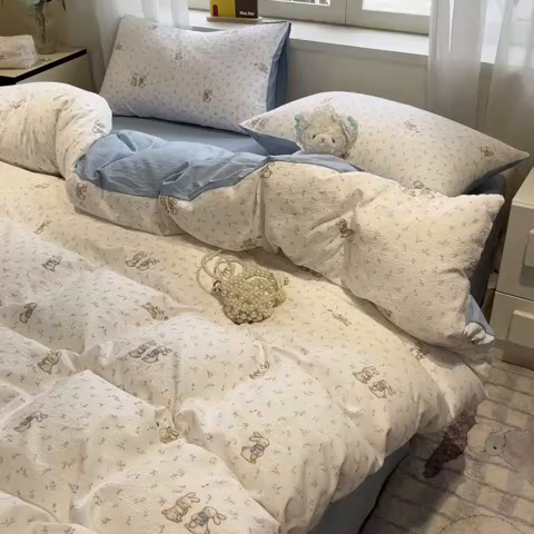 91家纺网 家纺一手货源 找家纺 王朝国际 2026爆款皱皱双层纱四件套花园派对