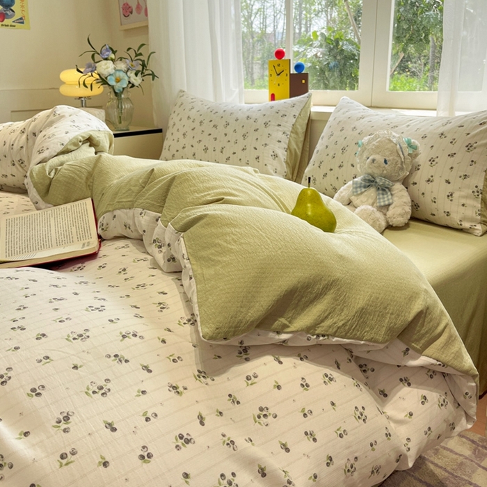 91家纺网 家纺一手货源 找家纺 王朝国际 2026爆款皱皱双层纱四件套蓝莓可可