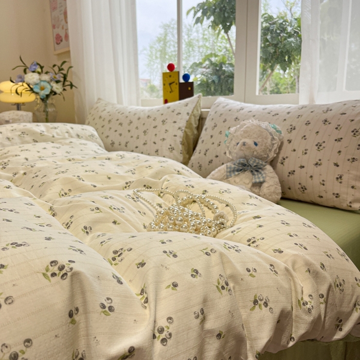 91家纺网 家纺一手货源 找家纺 王朝国际 2026爆款皱皱双层纱四件套蓝莓可可