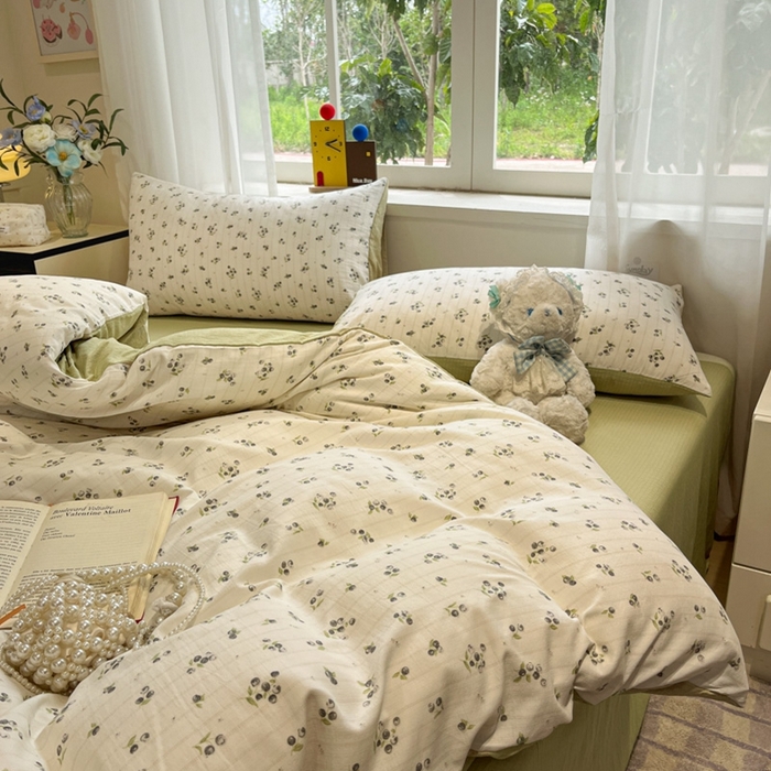 91家纺网 家纺一手货源 找家纺 王朝国际 2026爆款皱皱双层纱四件套蓝莓可可