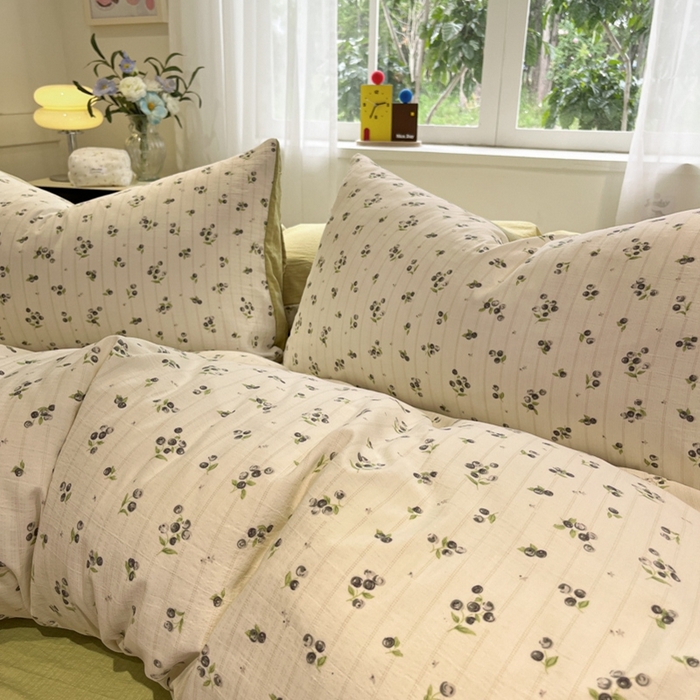 91家纺网 家纺一手货源 找家纺 王朝国际 2026爆款皱皱双层纱四件套蓝莓可可