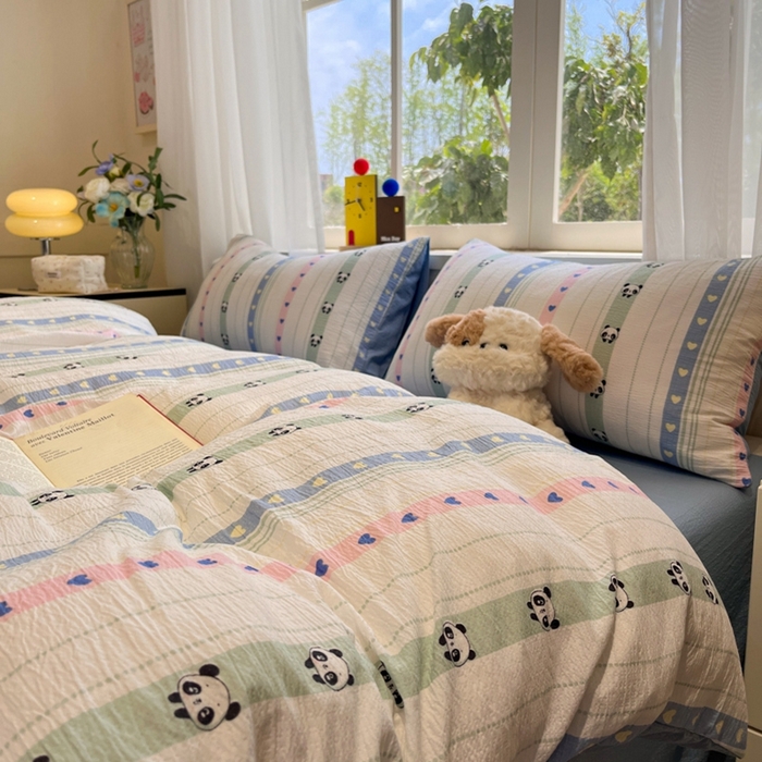 91家纺网 家纺一手货源 找家纺 王朝国际 2026爆款皱皱双层纱四件套卖萌猫