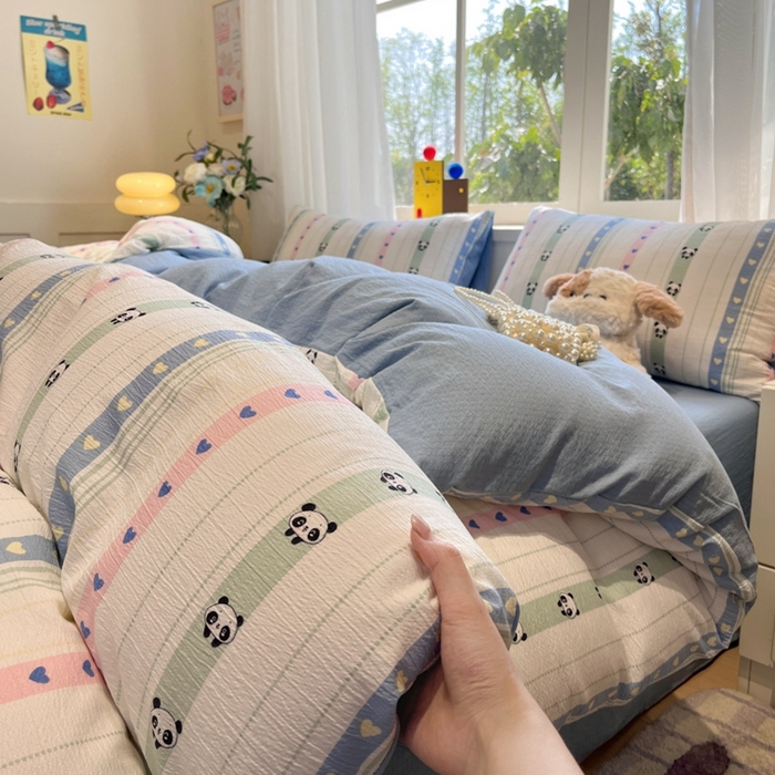 王朝国际 2026爆款皱皱双层纱四件套卖萌猫