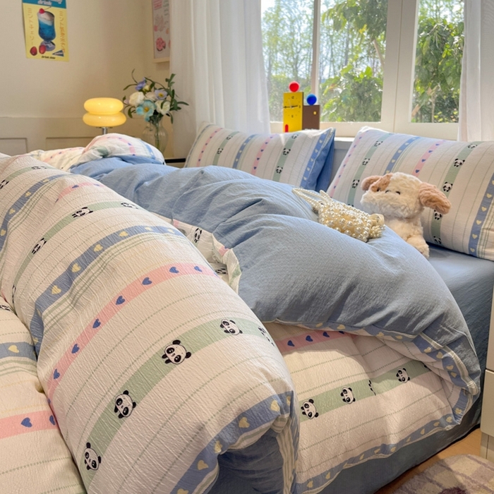 91家纺网 家纺一手货源 找家纺 王朝国际 2026爆款皱皱双层纱四件套卖萌猫