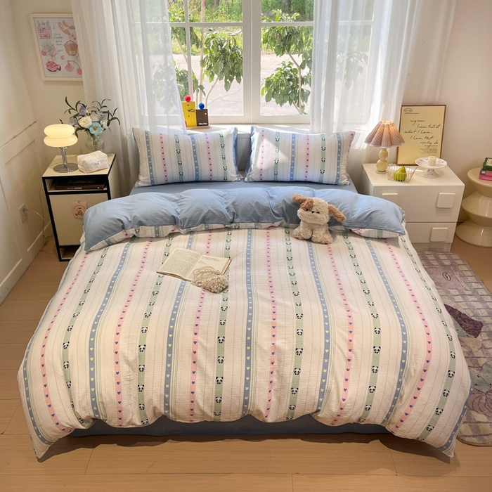 91家纺网 家纺一手货源 找家纺 王朝国际 2026爆款皱皱双层纱四件套卖萌猫