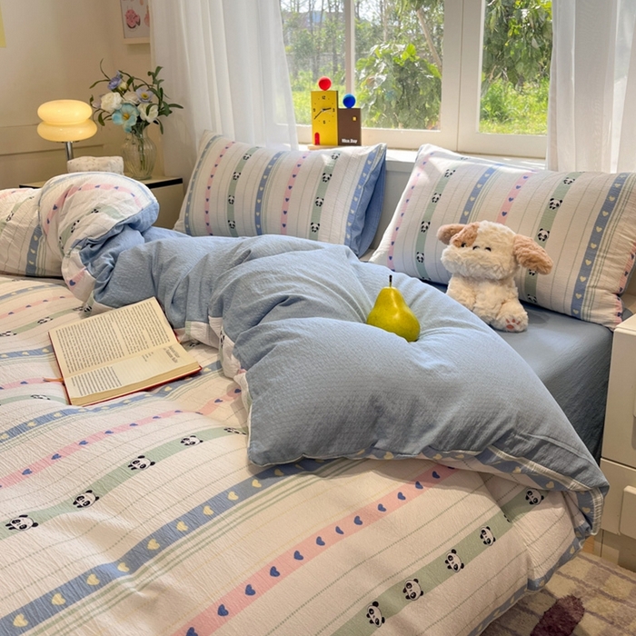 91家纺网 家纺一手货源 找家纺 王朝国际 2026爆款皱皱双层纱四件套卖萌猫