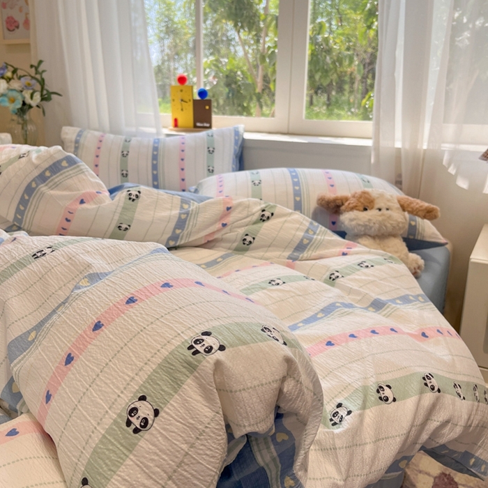 91家纺网 家纺一手货源 找家纺 王朝国际 2026爆款皱皱双层纱四件套卖萌猫