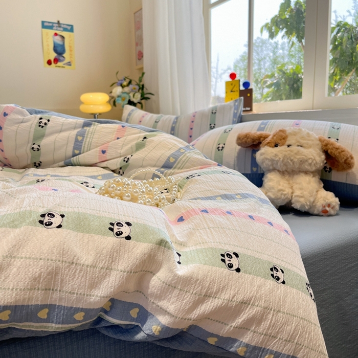 91家纺网 家纺一手货源 找家纺 王朝国际 2026爆款皱皱双层纱四件套卖萌猫