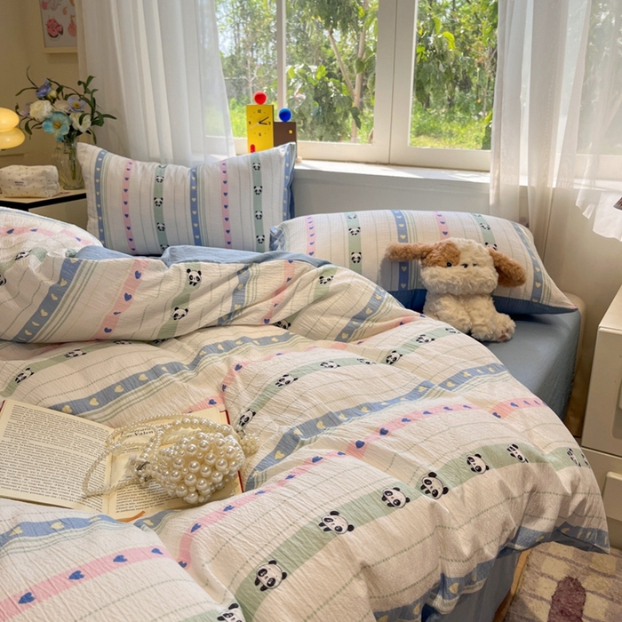 91家纺网 家纺一手货源 找家纺 王朝国际 2026爆款皱皱双层纱四件套卖萌猫