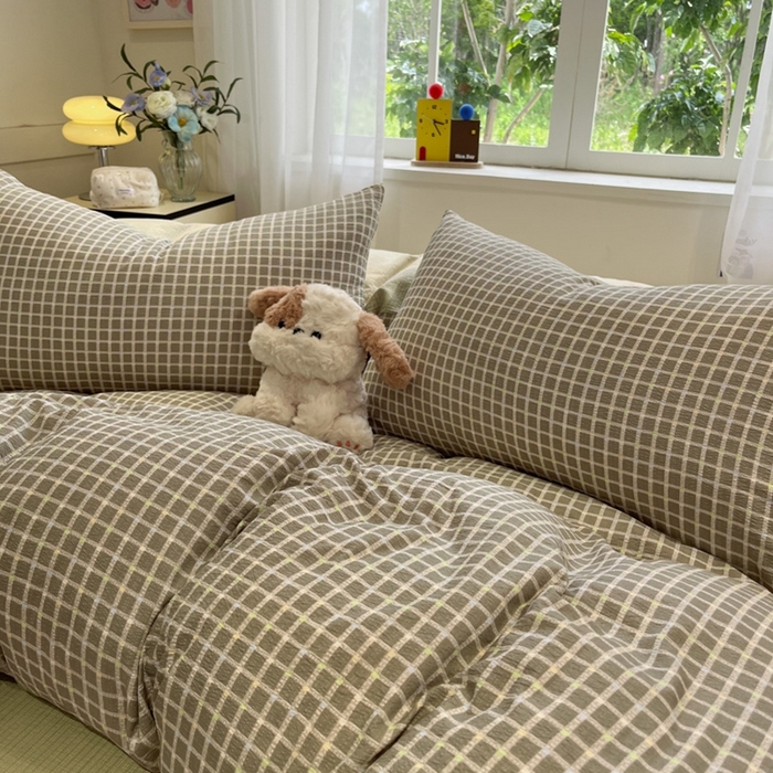 91家纺网 家纺一手货源 找家纺 王朝国际 2026爆款皱皱双层纱四件套素雅格