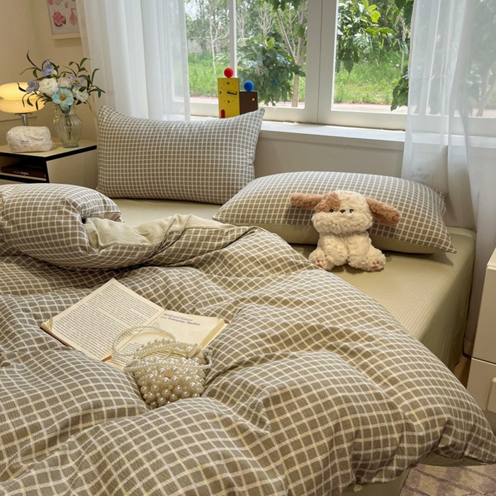 91家纺网 家纺一手货源 找家纺 王朝国际 2026爆款皱皱双层纱四件套素雅格