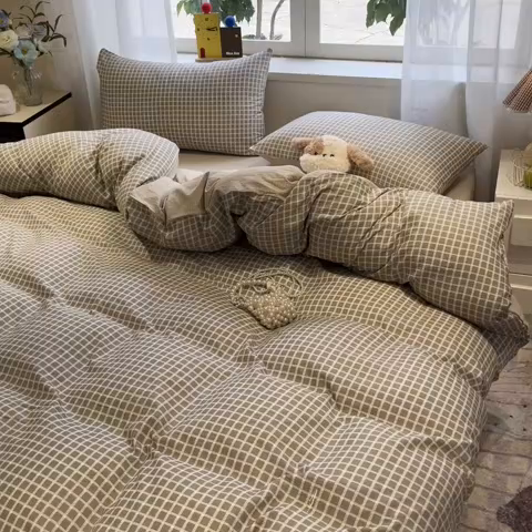 91家纺网 家纺一手货源 找家纺 王朝国际 2026爆款皱皱双层纱四件套素雅格