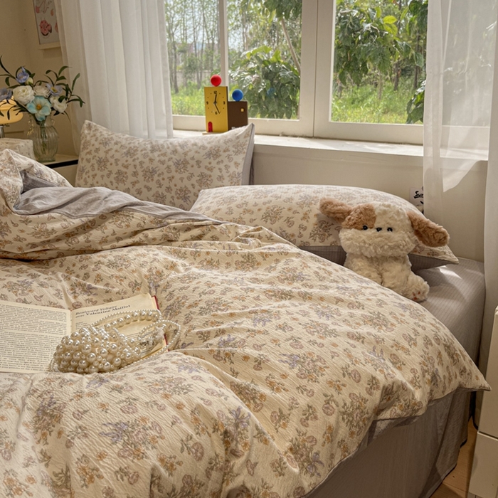 91家纺网 家纺一手货源 找家纺 王朝国际 2026爆款皱皱双层纱四件套夕颜