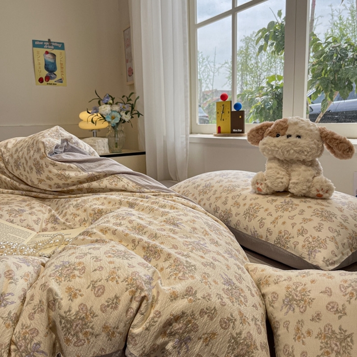 91家纺网 家纺一手货源 找家纺 王朝国际 2026爆款皱皱双层纱四件套夕颜