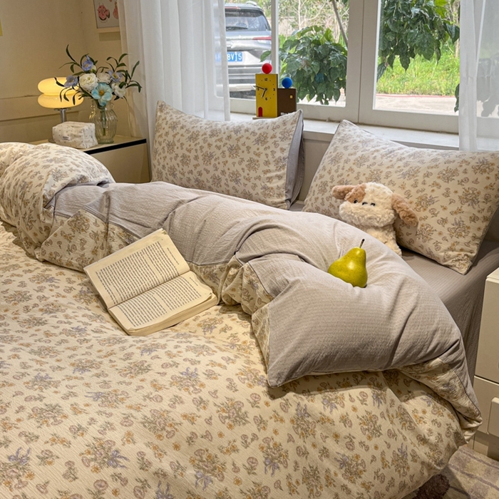 91家纺网 家纺一手货源 找家纺 王朝国际 2026爆款皱皱双层纱四件套夕颜