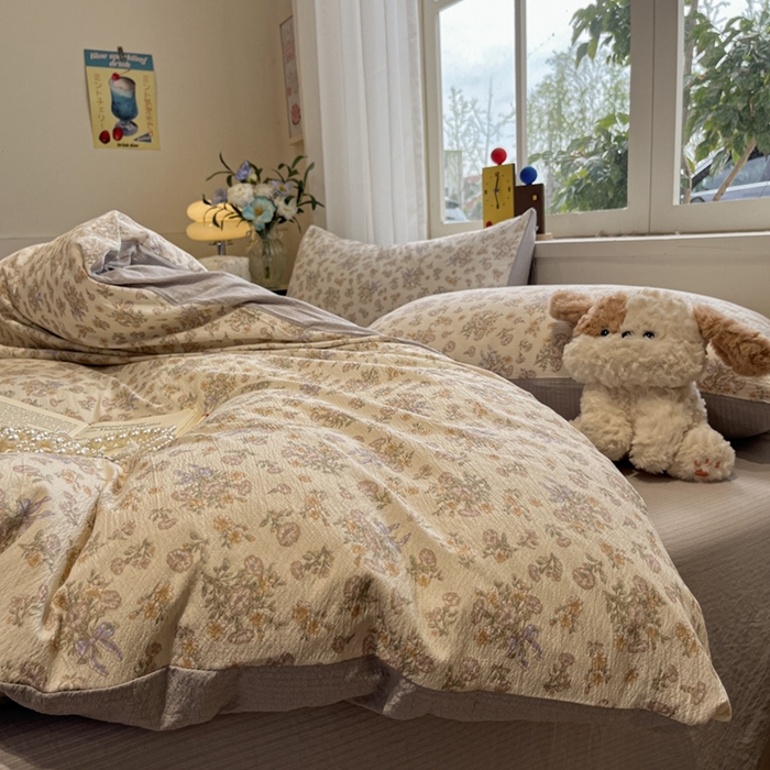 91家纺网 家纺一手货源 找家纺 王朝国际 2026爆款皱皱双层纱四件套夕颜