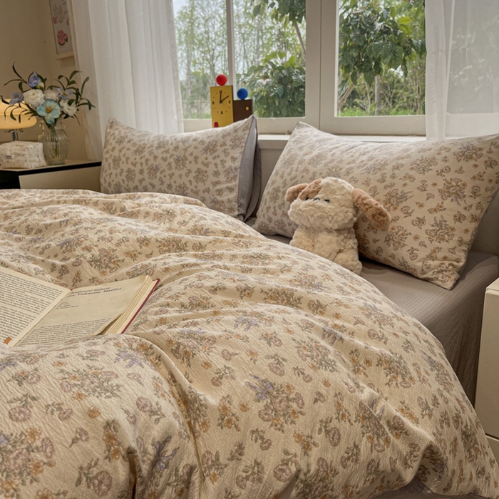 91家纺网 家纺一手货源 找家纺 王朝国际 2026爆款皱皱双层纱四件套夕颜