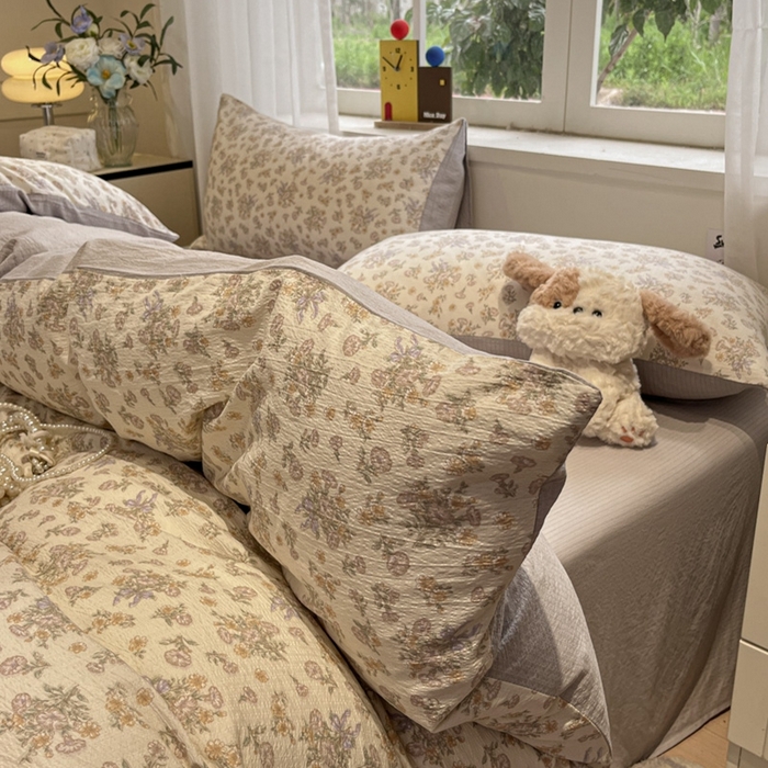 91家纺网 家纺一手货源 找家纺 王朝国际 2026爆款皱皱双层纱四件套夕颜