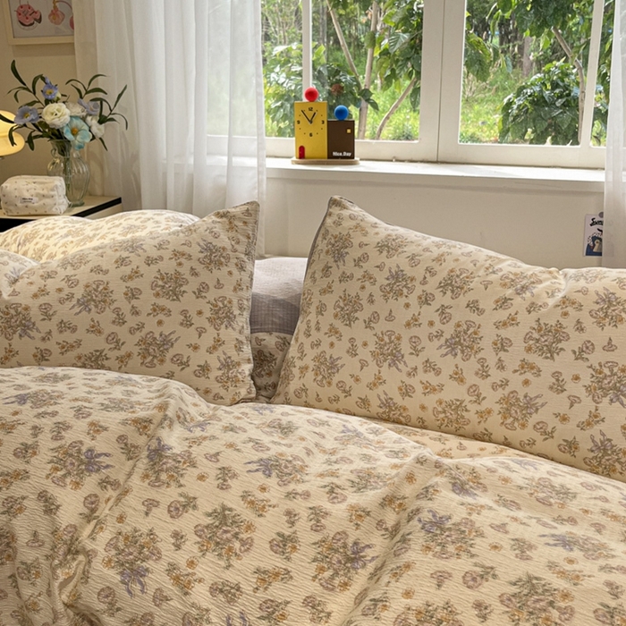 91家纺网 家纺一手货源 找家纺 王朝国际 2026爆款皱皱双层纱四件套夕颜